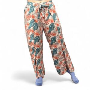 Roxy tropical floral print wide leg pant w tie waist & leg slit XS